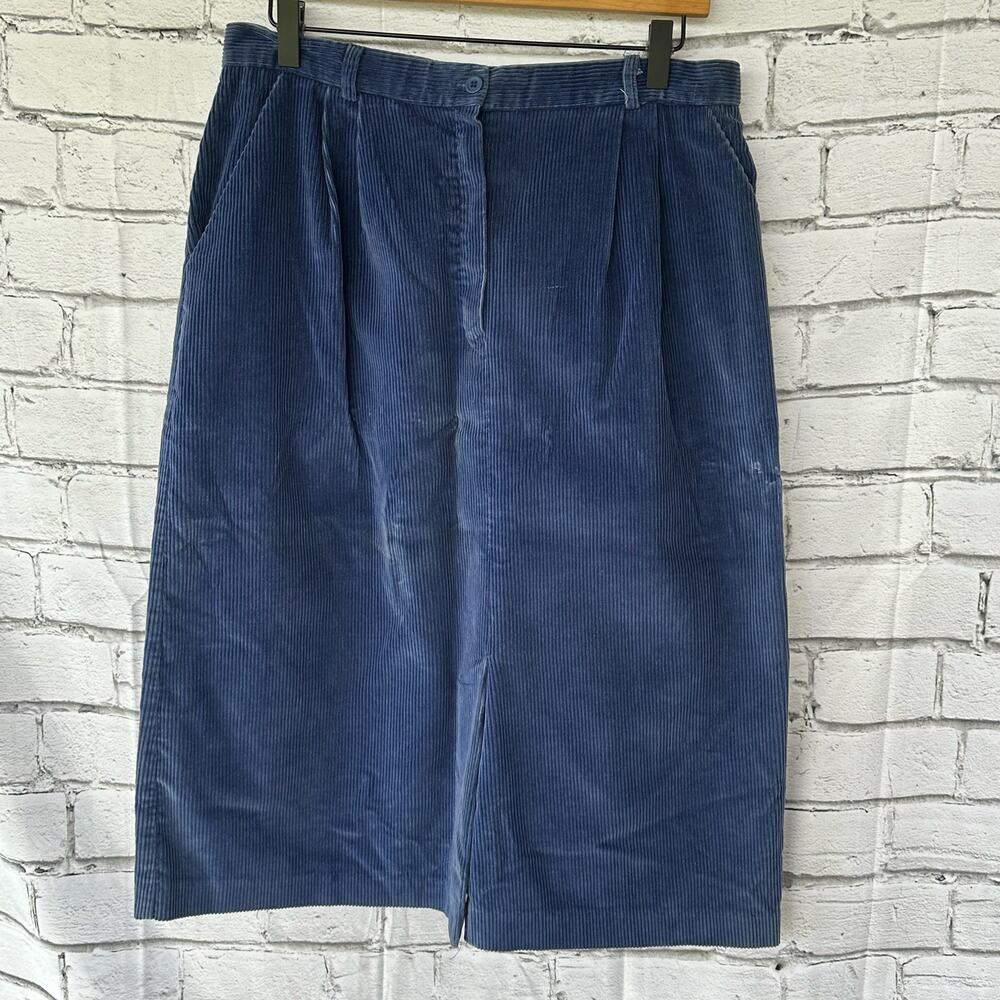 Vintage Jack Winter Blue Corduroy Knee Length Dual Pockets Skirt Size 16